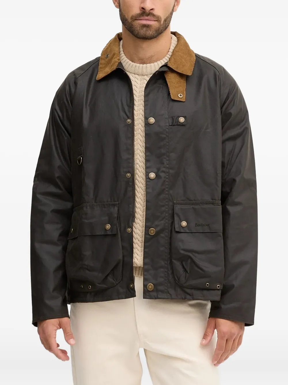 Barbour corduroy-collar buttoned jacket Groen