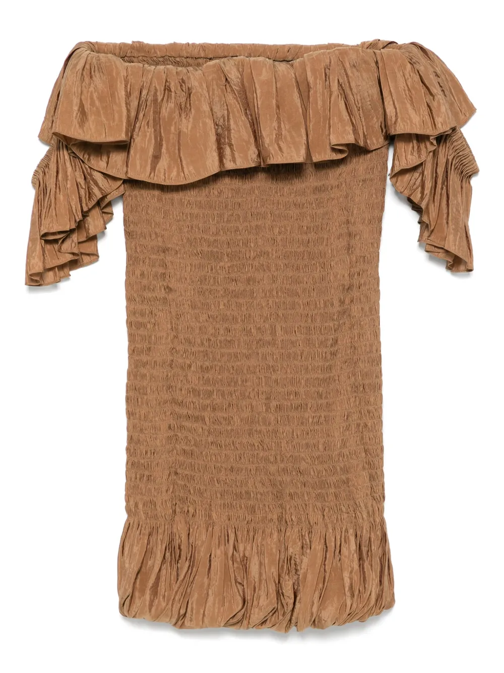 Saint Laurent Gesmockte canvas mini-jurk Bruin