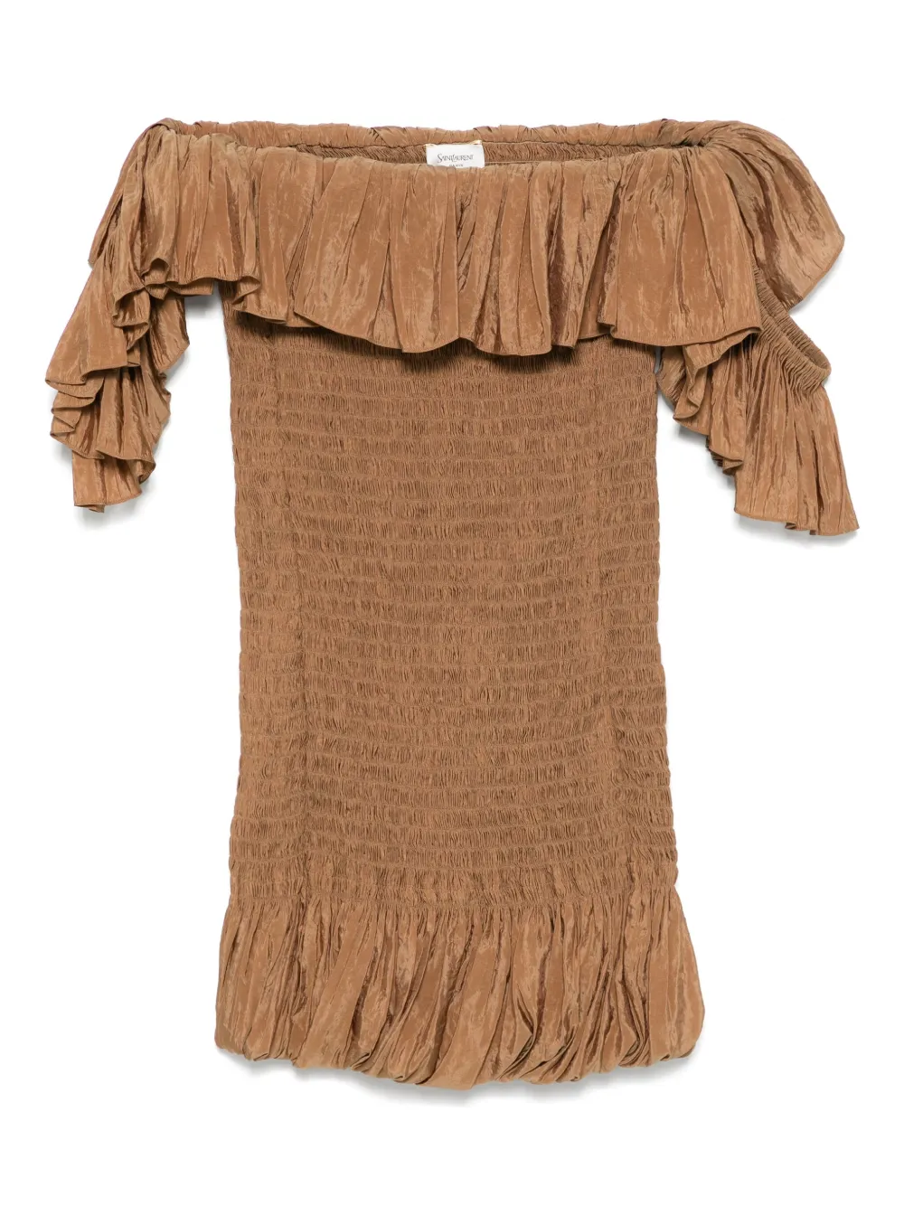 Saint Laurent Gesmockte canvas mini-jurk Bruin