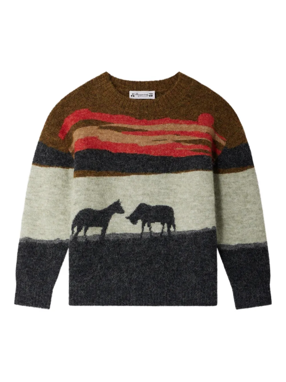 Bonpoint Javier wollen trui met paardenprint Bruin