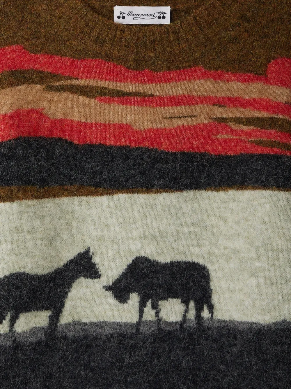 Bonpoint Javier wollen trui met paardenprint Bruin