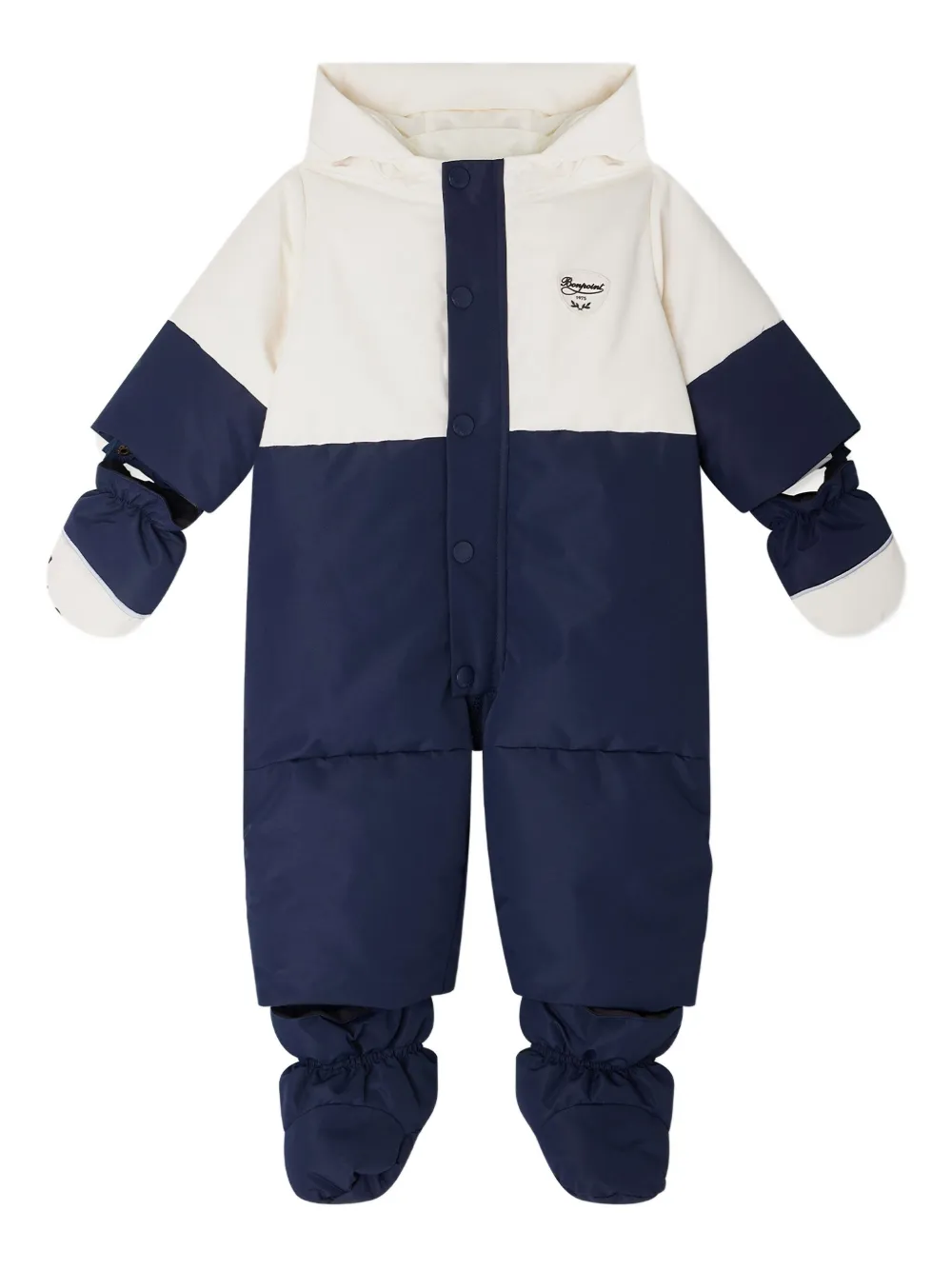 Bonpoint Zweifarbiger Schneeanzug mit Kapuze - Blau