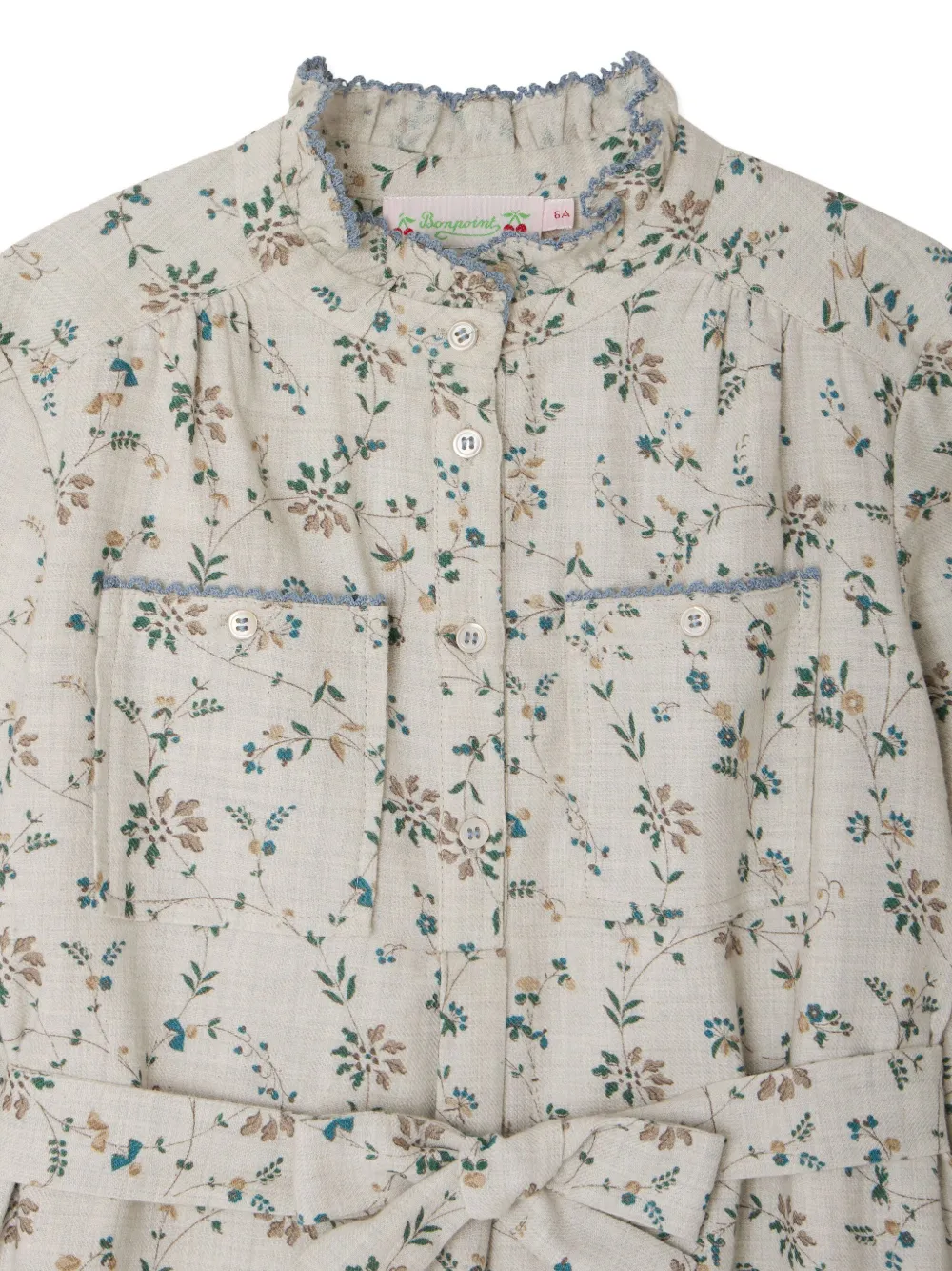 Bonpoint Tiphany Frill-neck Floral Dress In Neutral