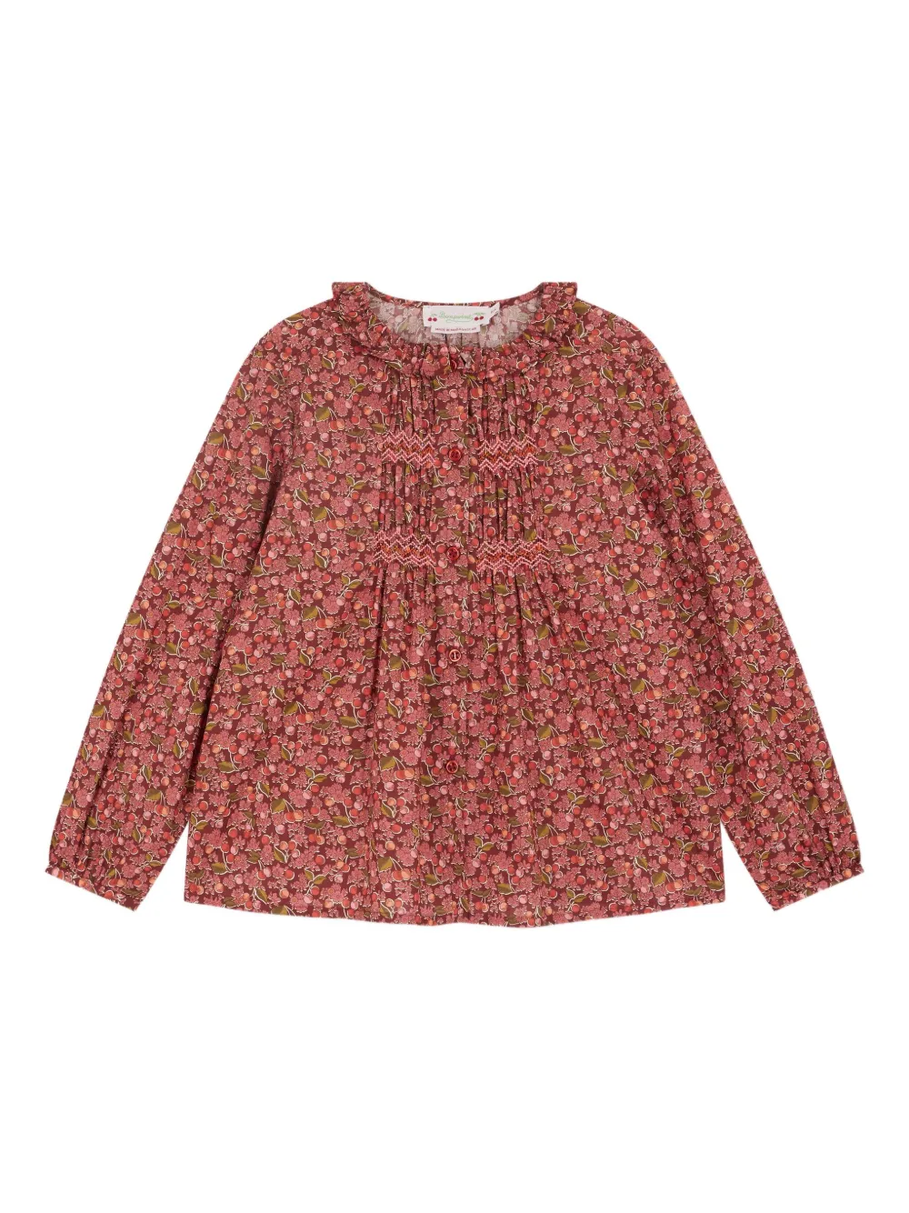Bonpoint Gesmockte shirt met kersenprint Roze