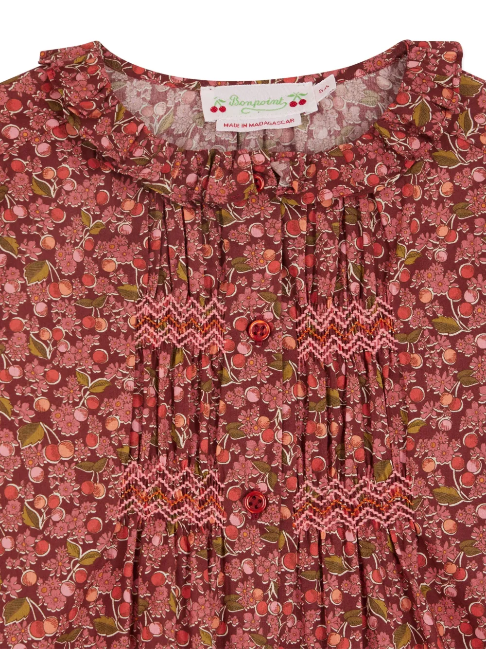 Bonpoint Gesmockte shirt met kersenprint Roze