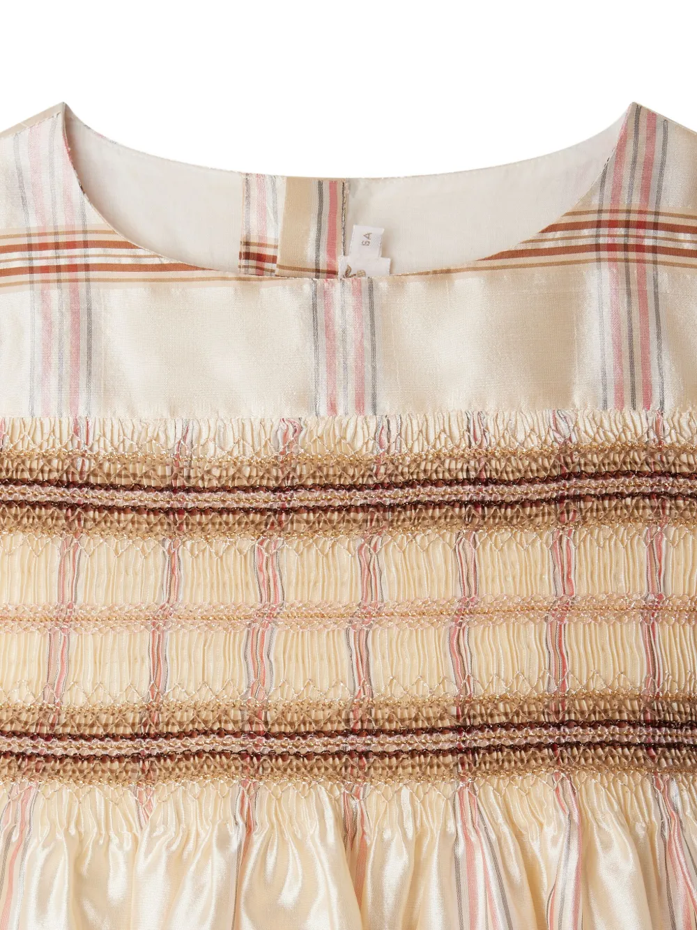 Bonpoint Geruite gesmockte jurk Beige