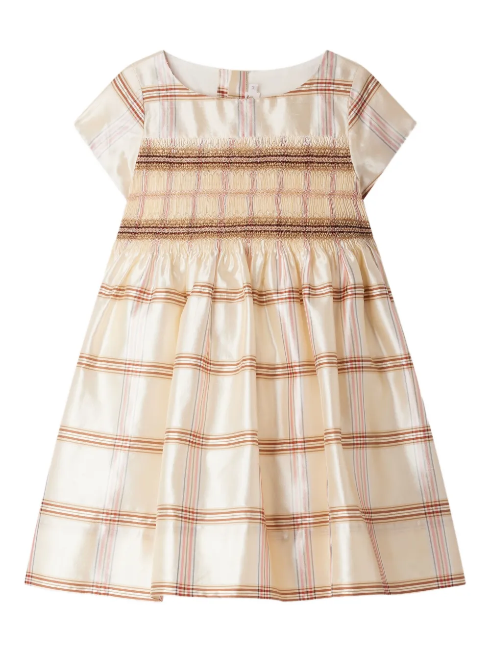 Bonpoint Geruite gesmockte jurk Beige
