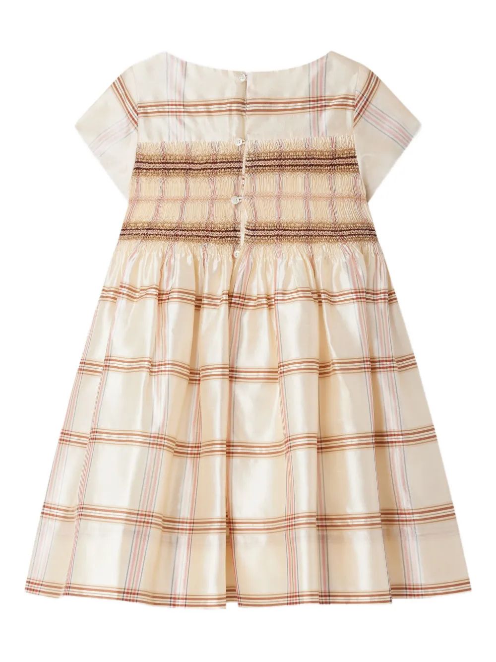 Bonpoint Geruite gesmockte jurk Beige