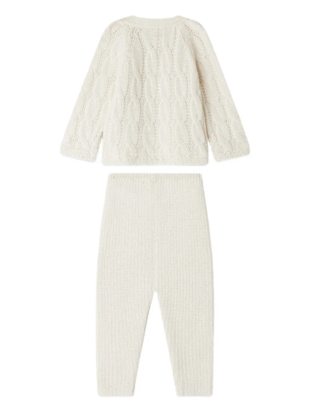 Bonpoint Kabelgebreide vest-broek set Wit