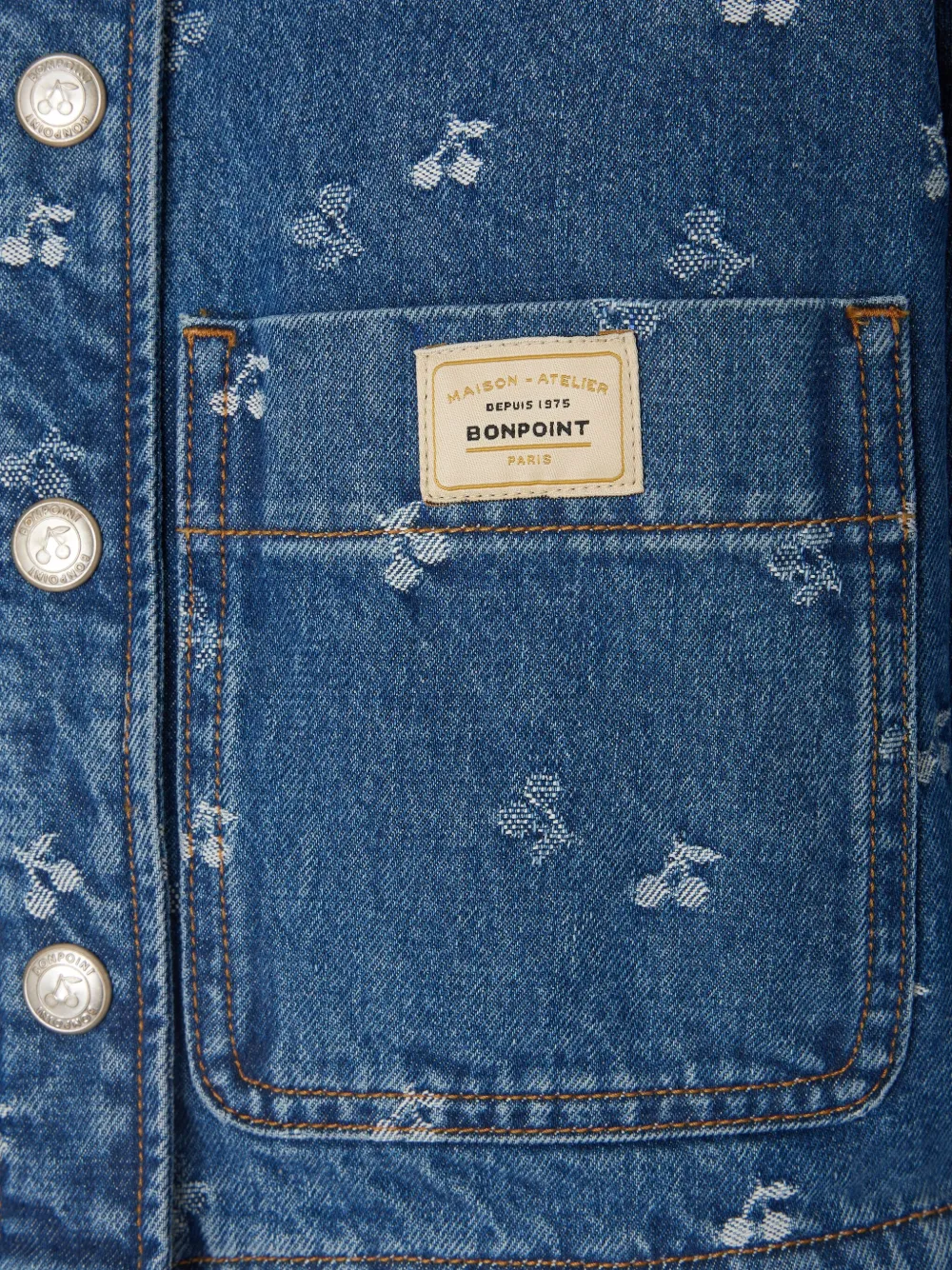 Bonpoint Spijkerjack verfraaid met kersen Blauw