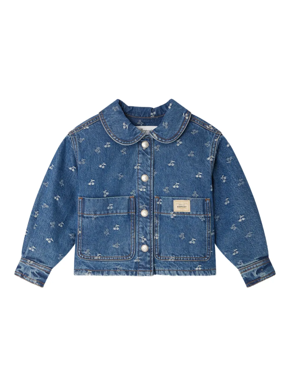 Bonpoint Spijkerjack verfraaid met kersen Blauw