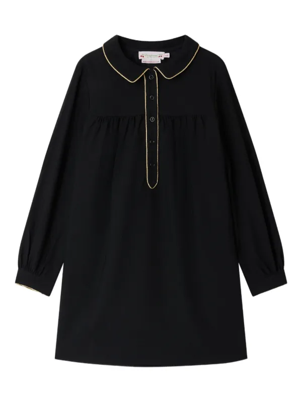 bonpoint black dress long-sleeve Collared | Anya Taylor Joy Backless Size:1X-LARGE white maxi dress Bonpoint girls Dyed woven cotton Cotton