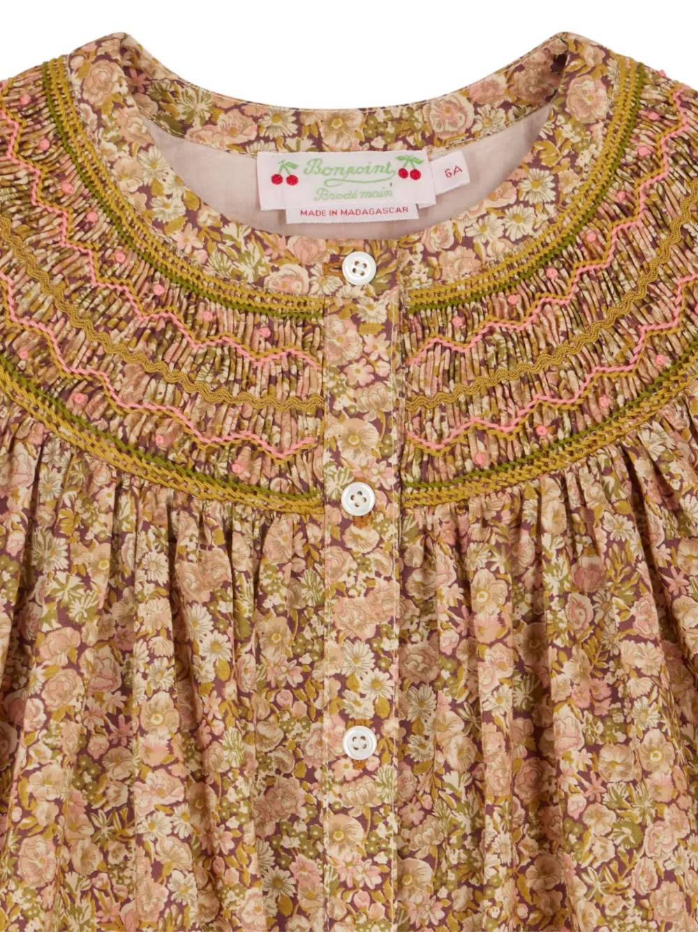 Bonpoint Katoenen jurk met bloemenprint Geel