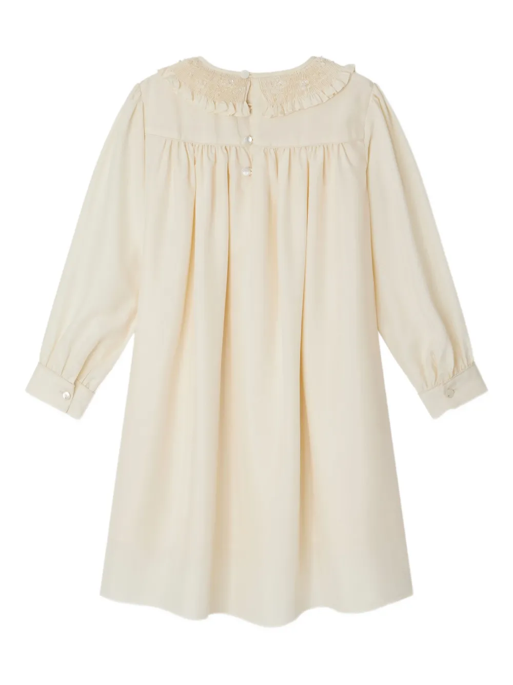 Bonpoint Gesmockte jurk verfraaid met parels Beige