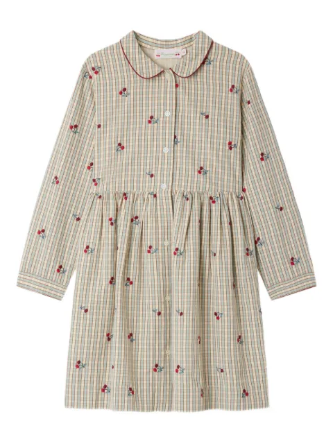 Bonpoint checked cherry-embroidered casual dress
