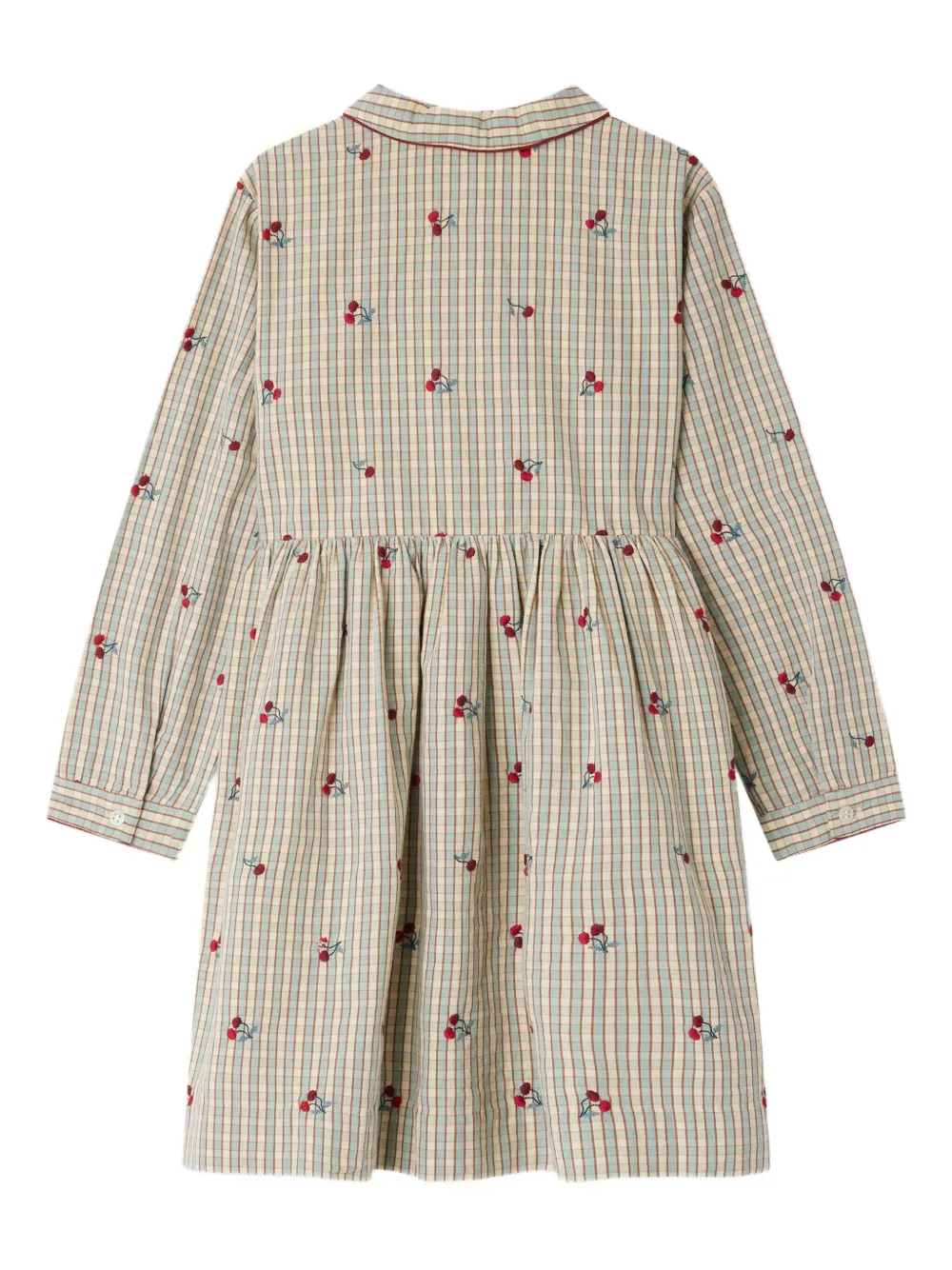 Bonpoint Geruite jurk met geborduurde kers Beige