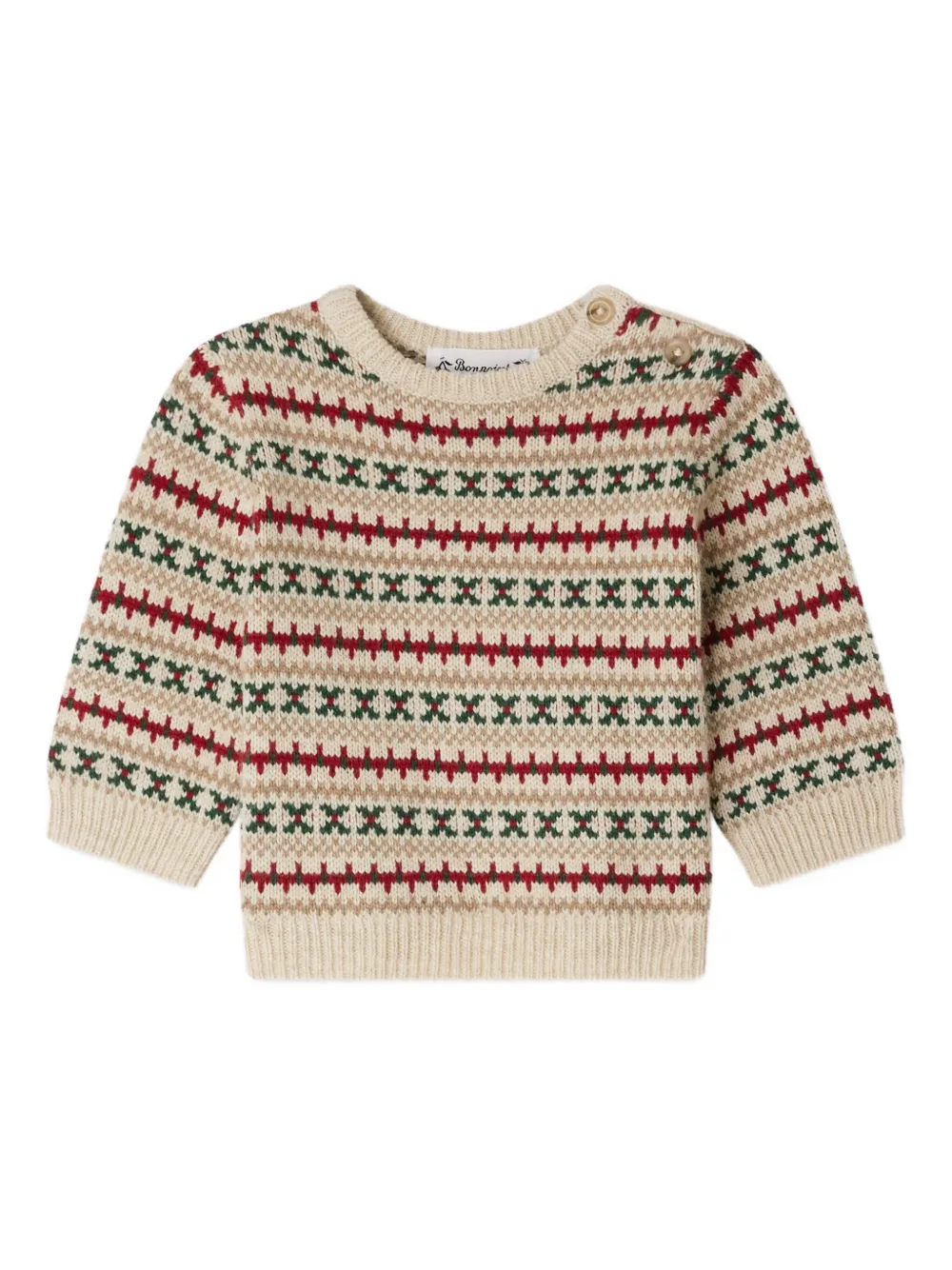 Bonpoint Fair-Isle trui met knopenbies Beige