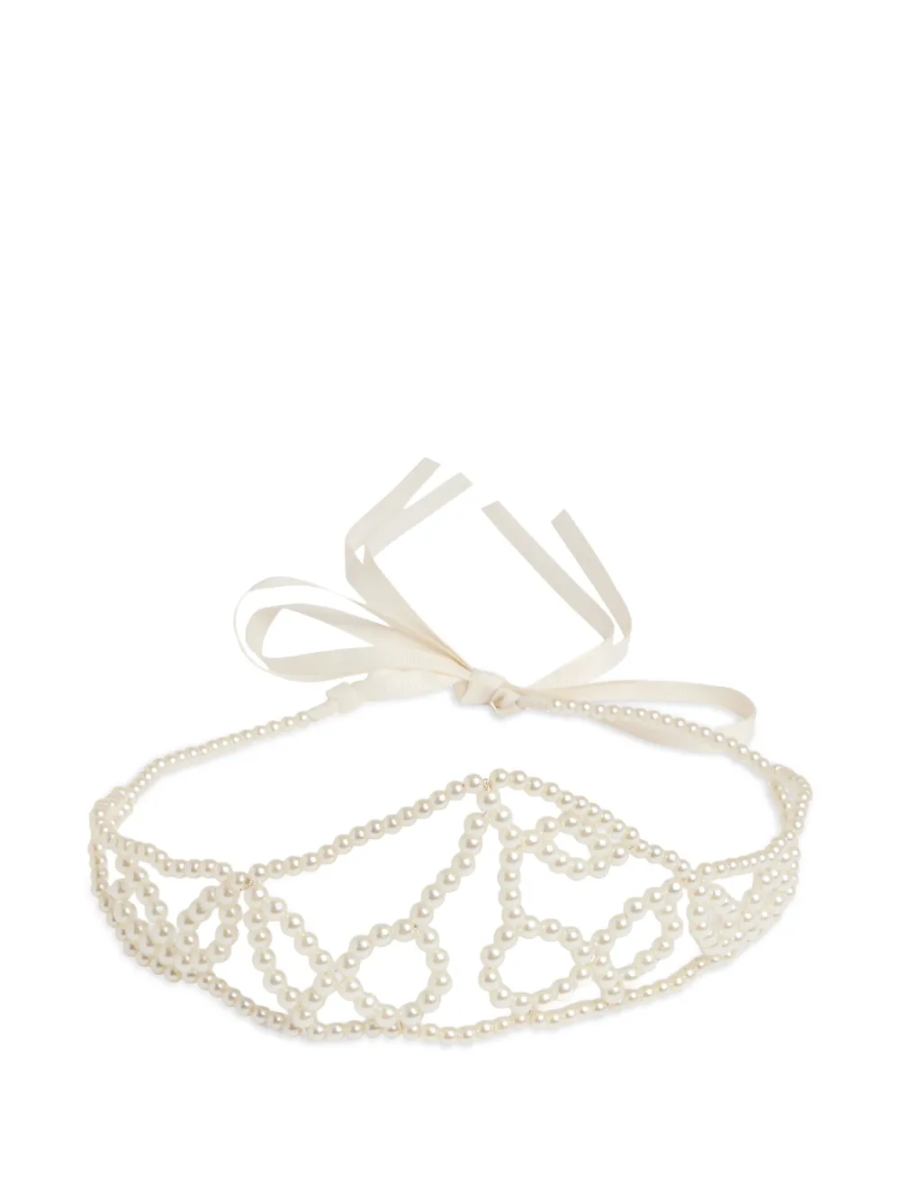 Bonpoint Jumelle haarband met parelkroon Beige