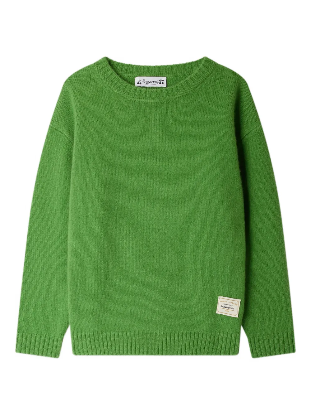 Bonpoint Jason wollen trui met elleboogpatch Groen