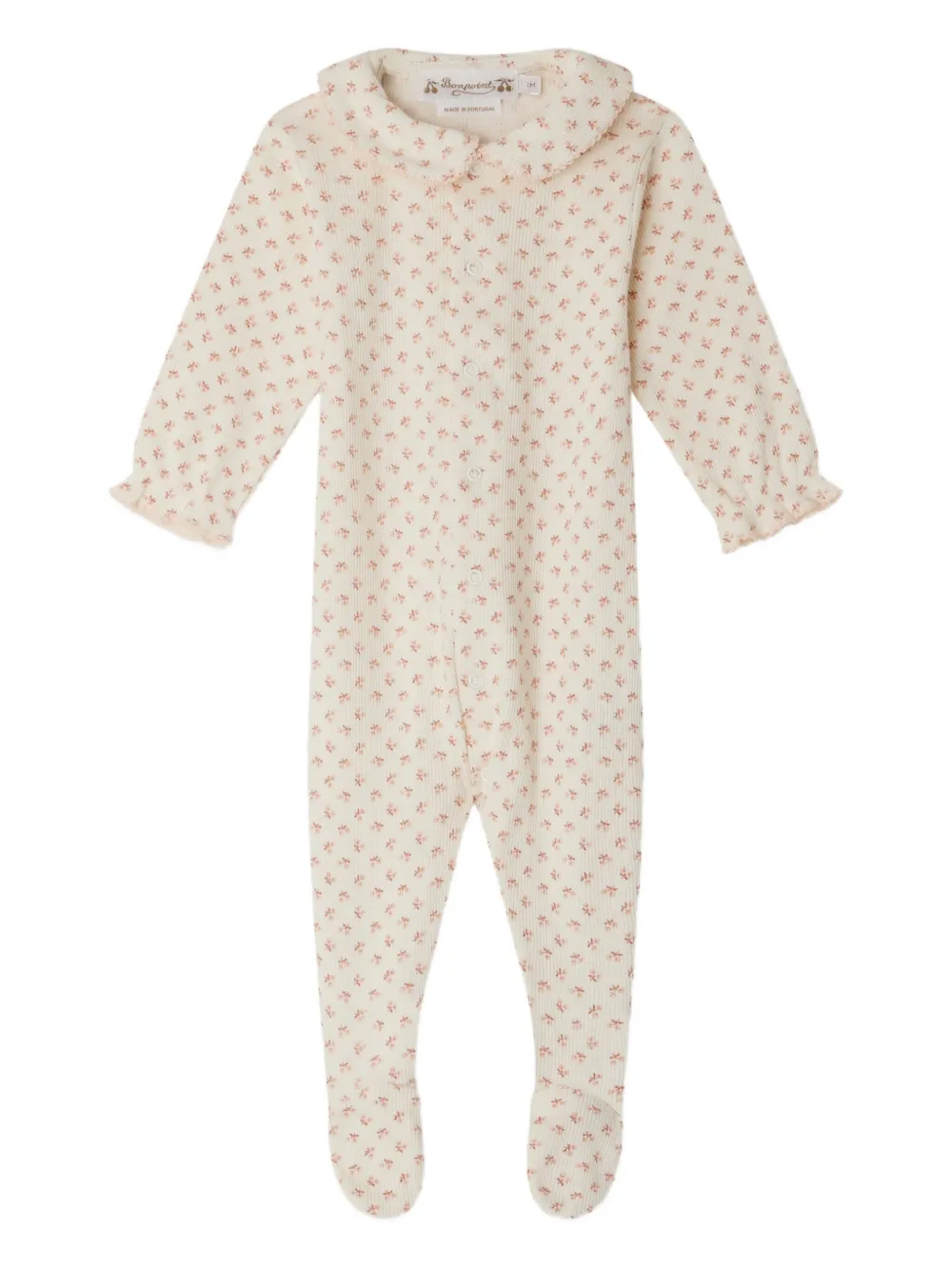Bonpoint Pyjama met bloe print en ronde kraag Beige