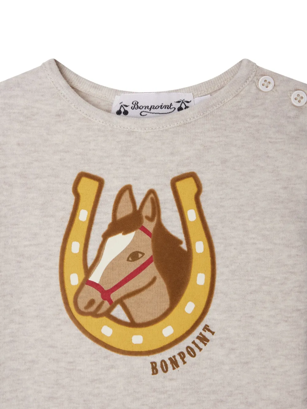 Bonpoint T-shirt met paardenkop print Beige