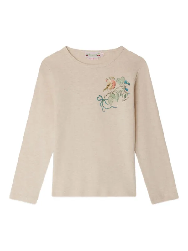 Bonpoint bird-print long-sleeve Top Neutrals FARFETCH IN