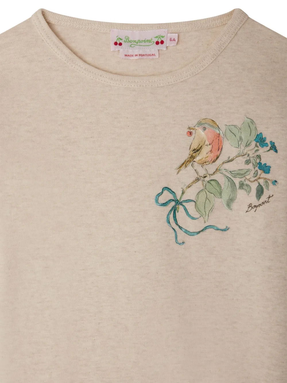 Bonpoint Top met vogelprint en lange mouwen Beige