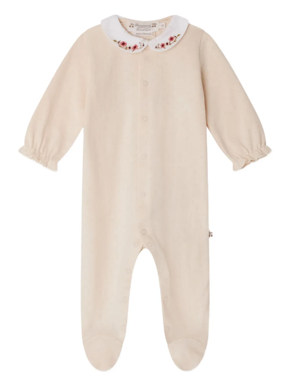 Bonpoint Pyjama met geborduurde kraag Beige