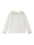Bonpoint ruffled cherry-embroidered blouse - White