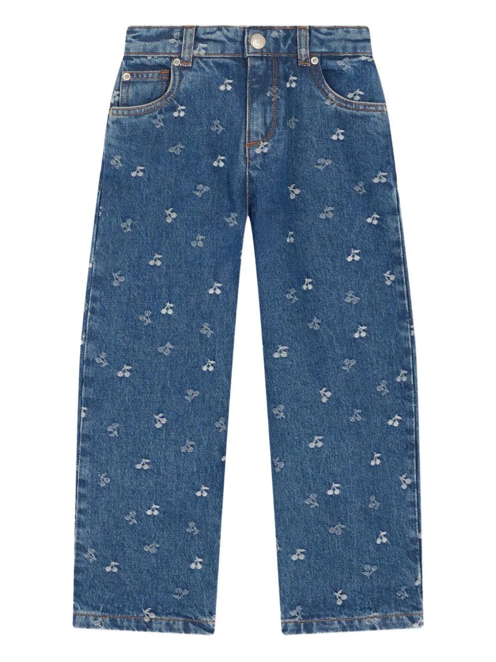 Bonpoint Jeans met geborduurde kers Blauw