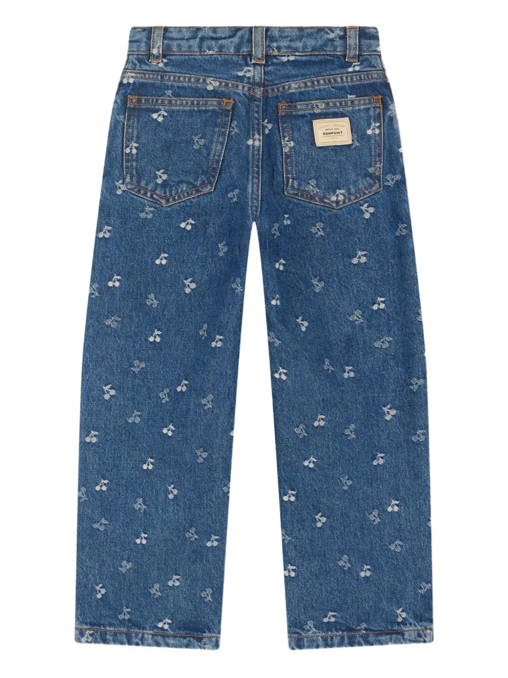 Bonpoint Jeans met geborduurde kers Blauw