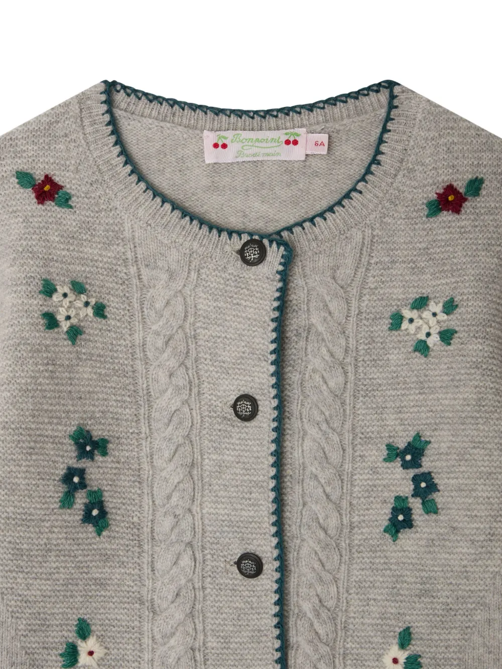 Bonpoint Kabelgebreid vest met geborduurde bloemen Grijs