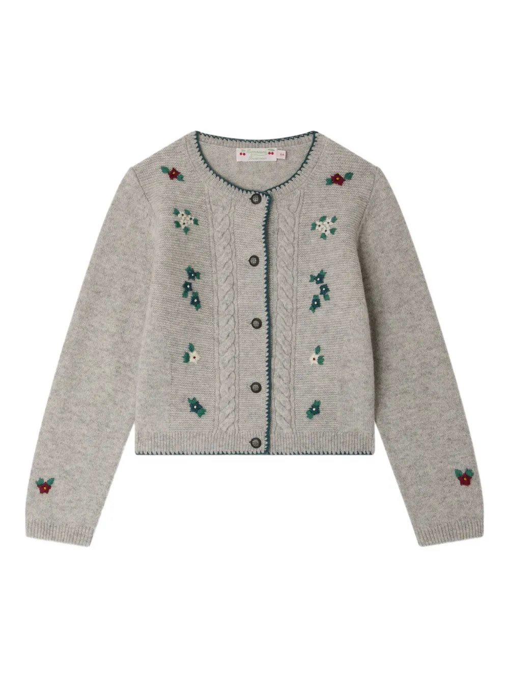 Bonpoint Kabelgebreid vest met geborduurde bloe Grijs