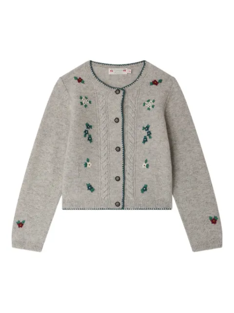 Bonpoint cable-knit floral-embroidered cardigan