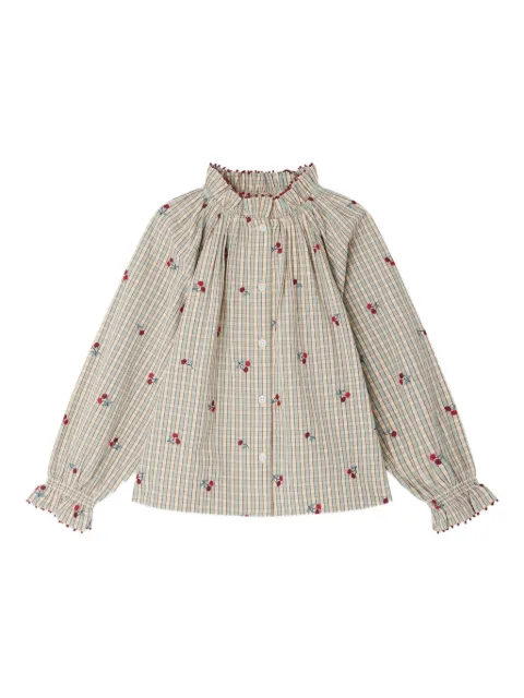 Bonpoint checked cherry-motif blouse