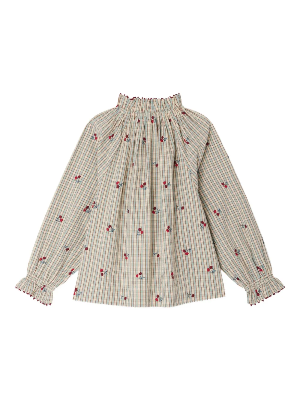 Bonpoint Geruite shirt met kersenpatroon Blauw