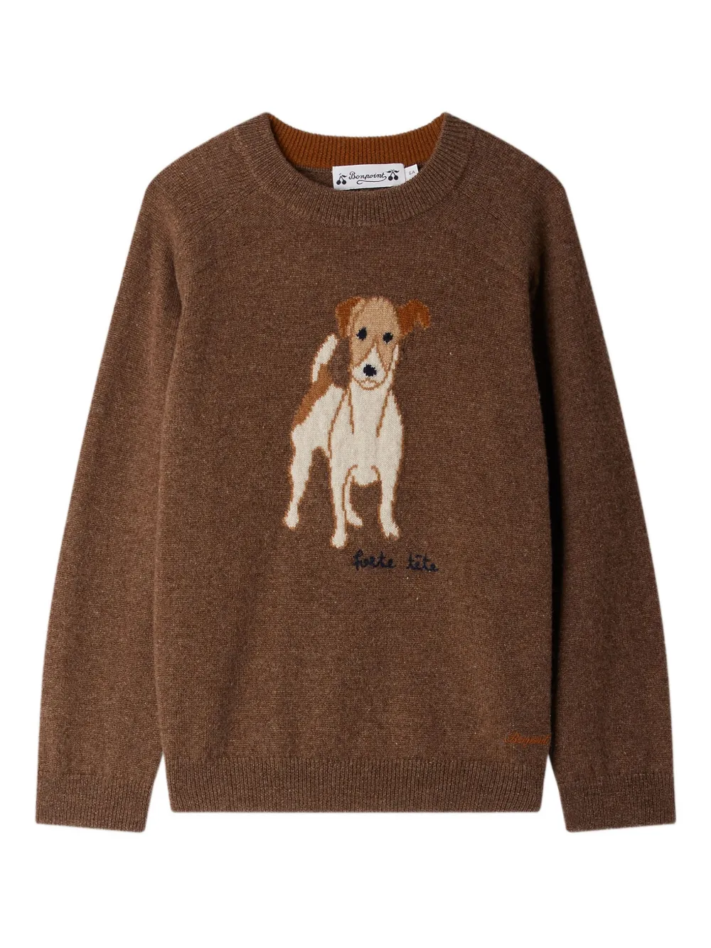 Bonpoint Berlioz trui met hondenjacquard Bruin