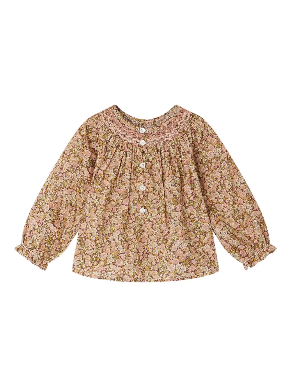 Bonpoint Gesmockte shirt met bloemenprint Roze