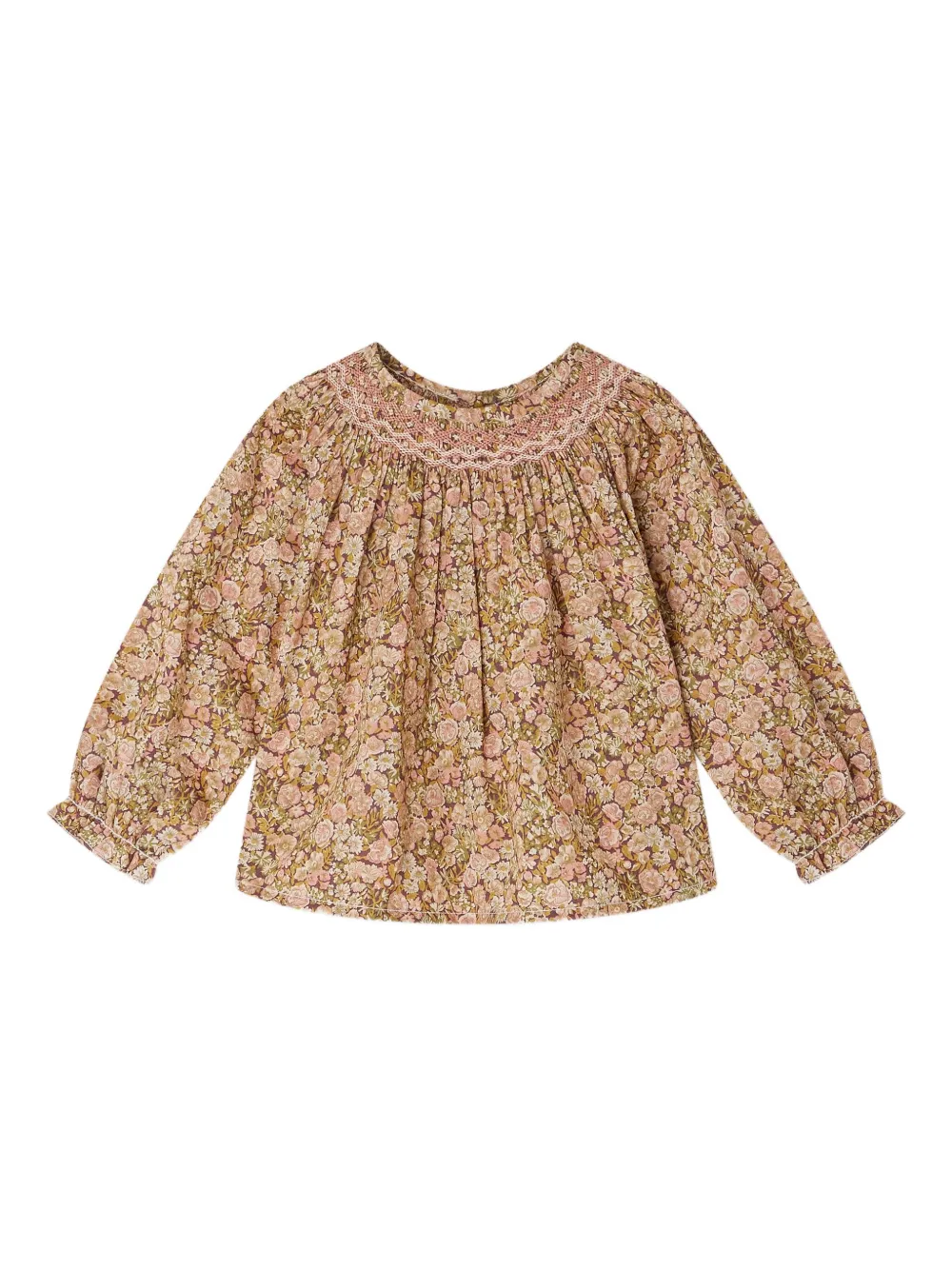 Bonpoint Gesmockte shirt met bloe print Roze