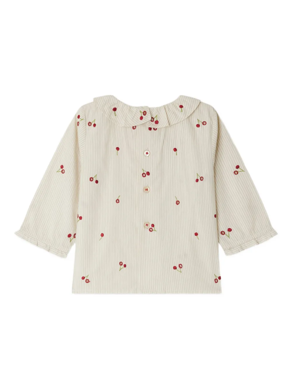 Bonpoint Shirt met geborduurde kers en ruches - Beige