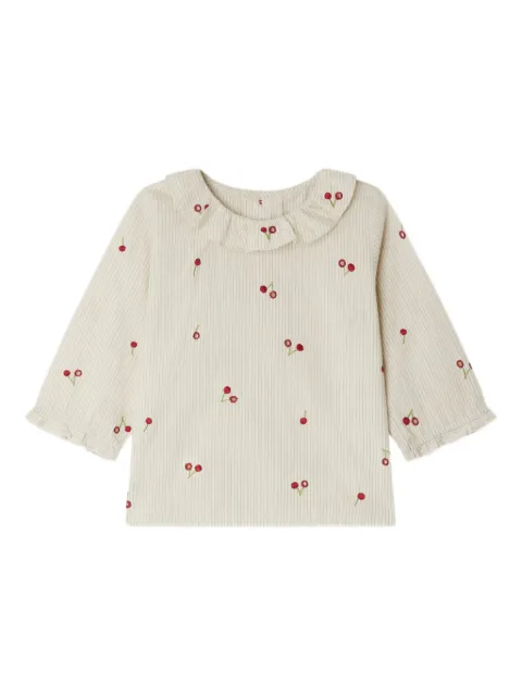 Bonpoint cherry-embroidered ruffled blouse