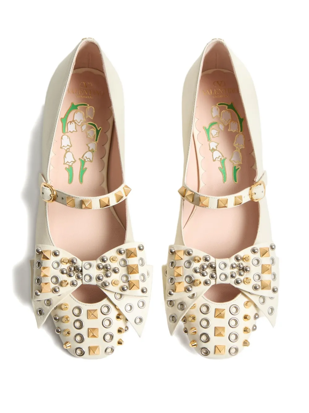 Valentino Garavani Bowow studded ballerina shoes Neutrals