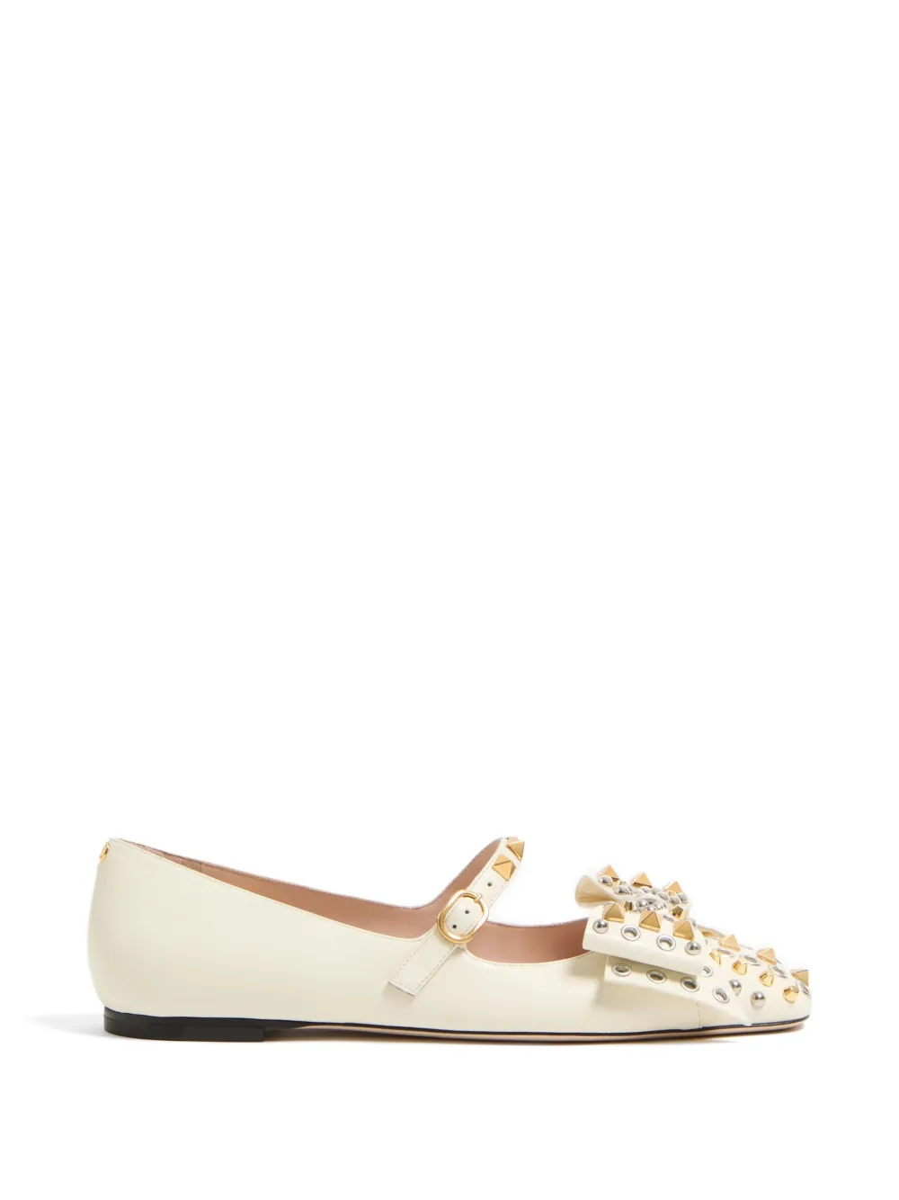 Valentino Garavani MARY-JANE BOWOW BALLERINA IN KIDSKIN WITH STUDS - Toni neutri