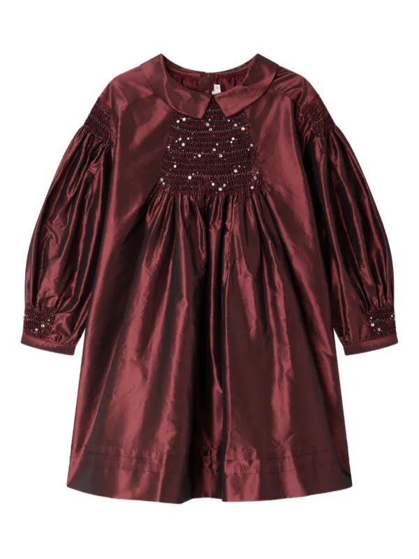 bonpoint red velvet dress Baby Trinit smocked velvet dress in burgundy - Bonpoint