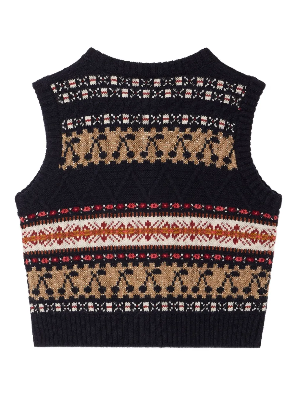 Bonpoint Janou wollen bodywarmer met Fais Isle-patroon en knoop Blauw