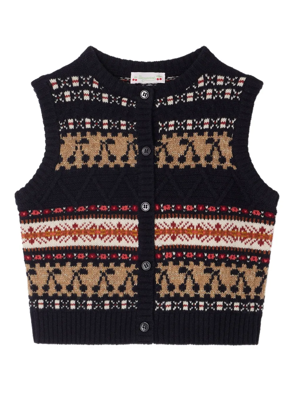 Bonpoint Janou wollen bodywarmer met Fais Isle-patroon en knoop Blauw