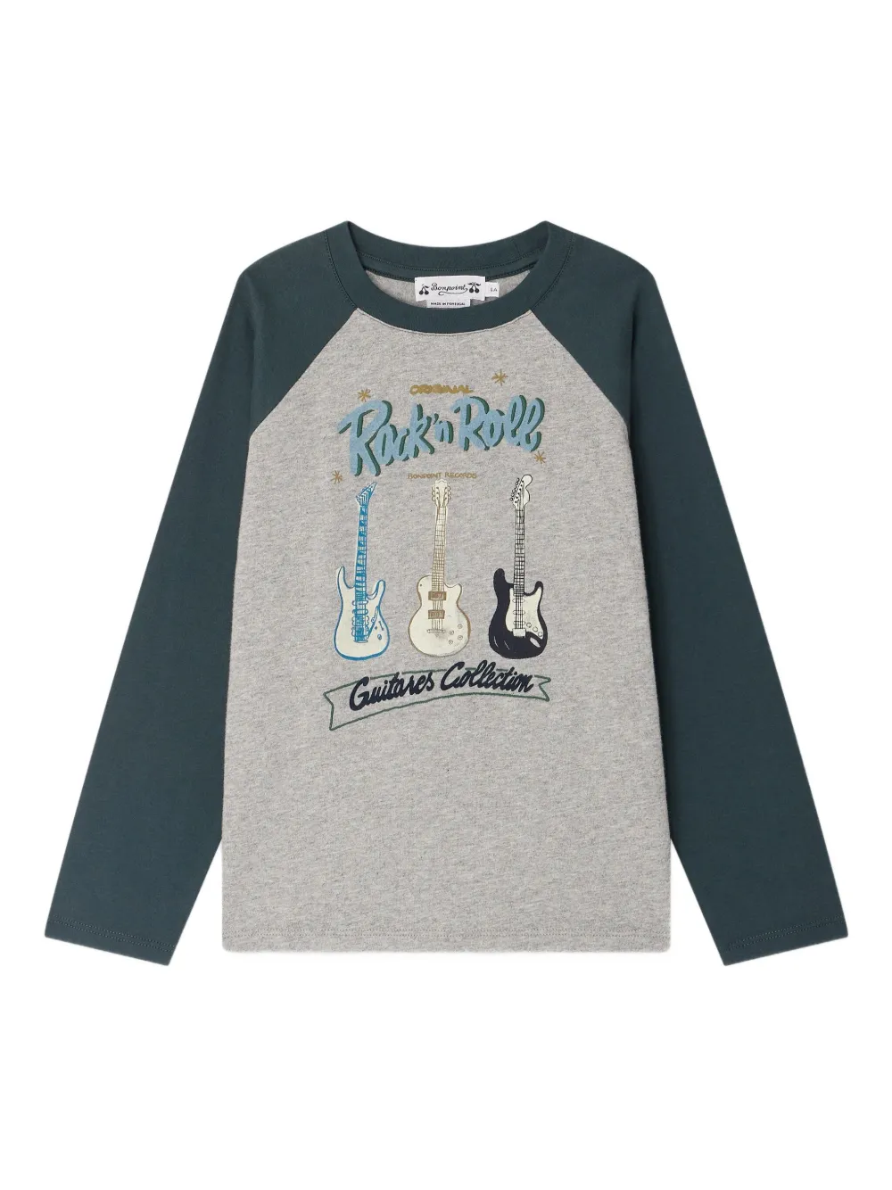 Bonpoint Guri ギタープリントラグランスリーブ Tシャツ - グレー Bonpoint Guri ギタープリントラグランスリーブ Tシャツ - グレー