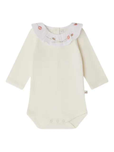 Bonpoint June embroidered ruffled collar bodysuit