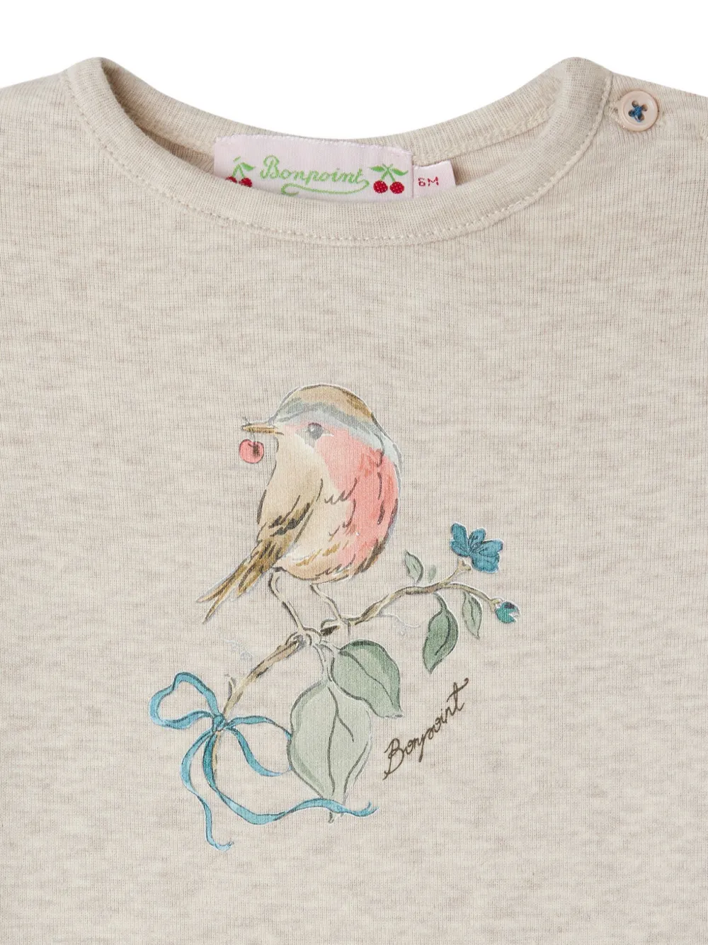 Bonpoint T-shirt van biologisch katoen met vogelprint Beige