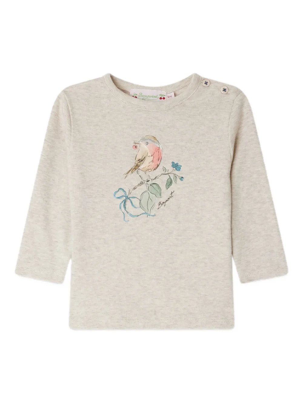 Bonpoint T-shirt van biologisch katoen met vogelprint Beige